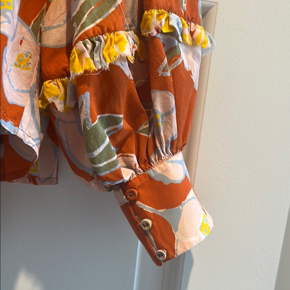 Women’s Floral Ruffle-Trim Blouse in Rust - Picture 2 of 6